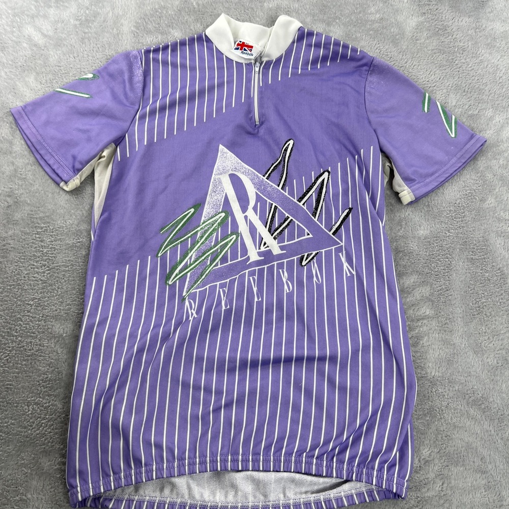 Reebok Vintage 90s Quarter Zip Jersey Large Purple Men Retro Pinstripe Graphic